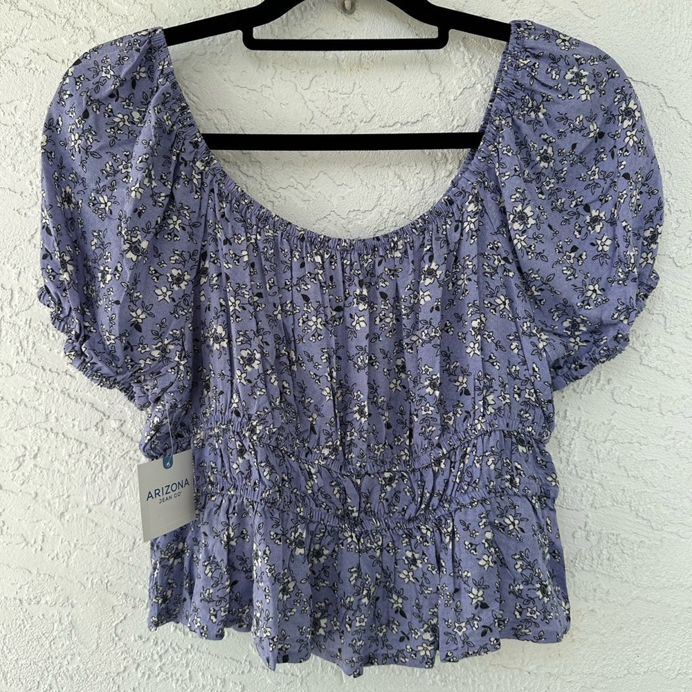 Arizona Jean Co NWT Crop Peasant Blouse Violet Floral Youth Large - Picture 2 of 4